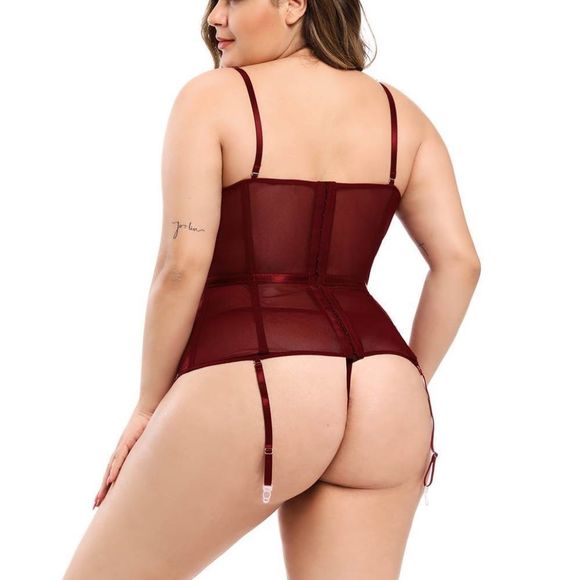 🏷🆕S-2XL; Women's Wine Red Corset with Garter and Matching G String Panties Set - Picture 3 of 14